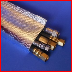 aluminum foil coated fiberglass sewn sleeve heat reflective wire cable hose protection